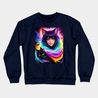 Furry Anime Girl and Cat Crewneck Sweatshirt